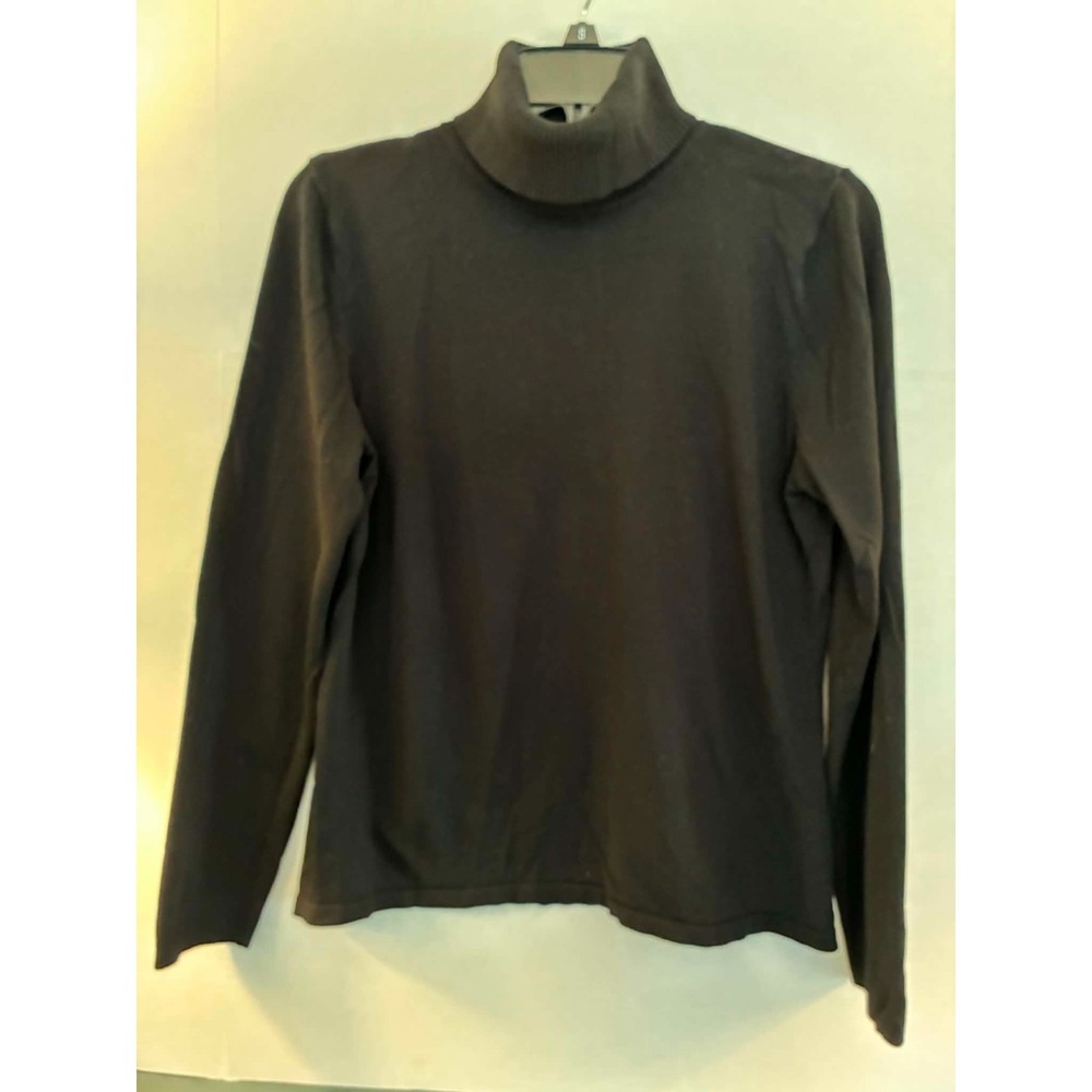August‎ Silk Womens Large Black Turtleneck Sweater Lightweight Knit Minimalist